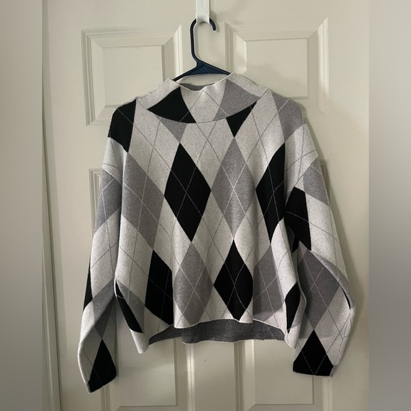Maeve Sweaters - Maeve Anthropologie The Carys Mock Neck Argyle Sweater Size Small Black Gray